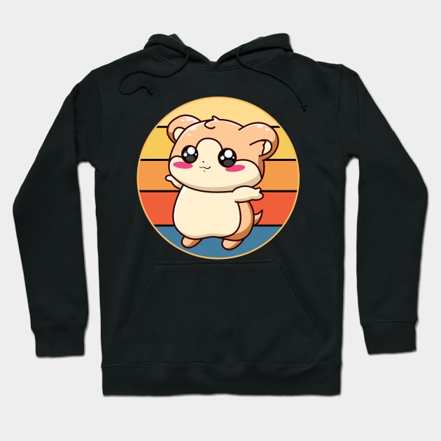 Cute Kawaii Hamster Retro Sunset Vintage Animal Pet Lover Design Hoodie by Inspirational And Motivational T-Shirts